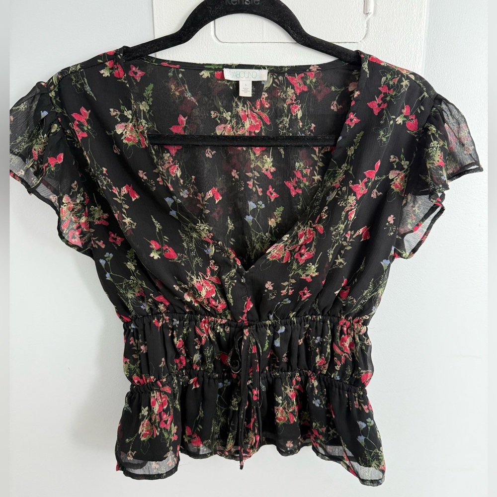Abound Sheer Floral Black Blouse